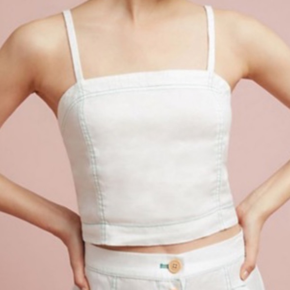 Anthropologie White Linen Crop Top Sz 6 NWT
